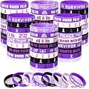 JUNEBRUSHS 64pcs Purple Ribbon Awareness Silicone Bracelets