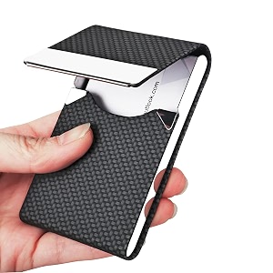 junelsy business card holder - professional business card case metal name card holder pocket business card carrier for men amp women with magnetic shut bz-black