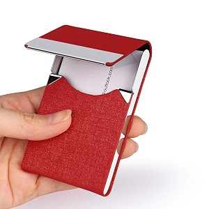 junelsy business card holder case - professional pu leather business card case metal name card holder pocket business card carrier for men amp women with magnetic shut red-jg 059 x 24 x 059 inches