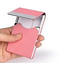 JuneLsy Business Card Holder Case - Professional PU Leather Business Card Case Metal Name Card Holder Pocket Business Card Carrier for Women with Magnetic Shut (Pink-JG)