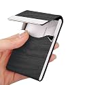 JuneLsy Business Card Holder Case - Professional PU Leather Business Card Case Metal Name Card Holder Pocket Business Card Carrier for Men &amp; Women with Magnetic Shut (BlackDM)