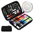 JUNING Sewing Kit with Case, 130 pcs Sewing Supplies for Home Travel and Emergency, Kids Machine, Contains 24 Spools of Thread of 100m, Mending and Sewing Needles, Scissors, Thimble, Tape Measure etc…