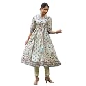 Juniper Beige Floral Printed Pure Cotton Flared