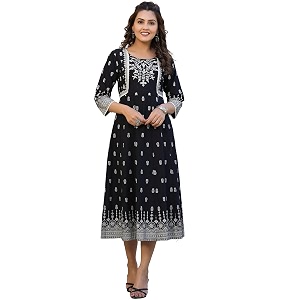 Juniper Black Floral Printed Cotton Dress with