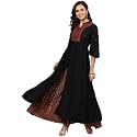 Juniper Black Rayon Embellished Kurta with Printed