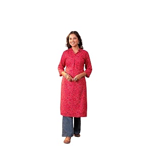 Juniper Fuchsia Floral Printed Straight Kurta