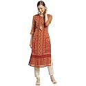 Juniper Mustard Chiffon Printed Straight Kurta