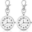 Junkin 2 Pcs Clip on Pocket Watch Keychain Quartz Fob