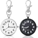 Junkin 2 Pcs Clip on Pocket Watch Keychain Quartz Fob