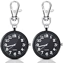Junkin 2 Pcs Clip on Pocket Watch Keychain Quartz Fob