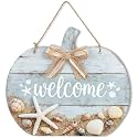Junkin Coastal Fall Decor Wooden Blue Pumpkin Welcome Sign for Front Door
