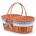 Junkin Large Wicker Picnic Basket Halloween Fairy Tale Cosplay, Blue