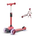 JUNLING Kick Scooter for Kids, 3-Wheel Folding Scooter with Adjustable Height Handlebars, Light Up Wheel, Wide Anti-Slip Deck, Lean-to-Steer, Scooter for Kids Age 3-14（RED）