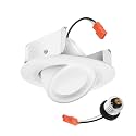Juno 4 Inch Adjustable LED Recessed Lighting, RetroBasics Series Adjustable Gimbal LED Downlight Trim Kit, 4" Ceiling Light with 5-in-1 Switchable White Color, 700 Lumens, Matte White
