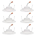 Juno 5"/6" Inch LED Recessed Lighting, RetroBasics Series LED Downlight Trim Kit, Regressed 5"/6" Ceiling Light with 5-in-1 Switchable White Color, 860 Lumens, Baffle Trim, Matte White (6-Pack)