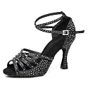 JUODVMP Women's Latin Dance Shoes Rhinestones Satin Ballroom Dancing Shoes Salsa Professional Dance Shoes