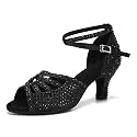 JUODVMP Women's Latin Dance Shoes Rhinestones Satin Ballroom Dancing Shoes Salsa Professional Dance Shoes