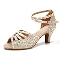 JUODVMP Women's Latin Dance Shoes Rhinestones Satin Ballroom Dancing Shoes Salsa Professional Dance Shoes