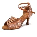 JUODVMP Women's Latin Dance Shoes Rhinestones Satin Ballroom Dancing Shoes Salsa Professional Dance Shoes