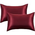 JUPON Silk Pillow Cover Pack of 2 - Burgundy Silk Pillow Cases for Hair and Skin 16X26 inches, Mulberry Silk with Envelope Closure