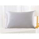 JUPON Silk Pillow Cover Pack of 2 - Greyish White Silk Pillow Cases for Hair and Skin 16X26 inches, Mulberry Silk with Envelope Closure