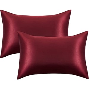 jupon standard silk pillow cover set of 2 - burgundy silk pillow cases for hair and skin 18x28 inches mulberry silk with envelope closure