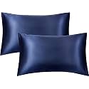 JUPON Standard Silk Pillow Cover Set of 2 - Blue Silk Pillow Cases for Hair and Skin 18X28 inches, Mulberry Silk with Envelope Closure