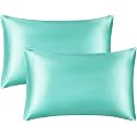 JUPON Standard Silk Pillow Cover Set of 2 - Turquoise Silk Pillow Cases for Hair and Skin 18X28 inches, Mulberry Silk with Envelope Closure