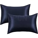 JUPON Silk Pillow Cover Pack of 2 - Navy Silk Pillow Cases for Hair and Skin 16X26 inches, Mulberry Silk with Envelope Closure