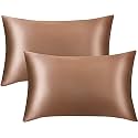 JUPON Standard Silk Pillow Cover Set of 2 - Mocha Silk Pillow Cases for Hair and Skin 20x30 inches, Mulberry Silk with Envelope Closure