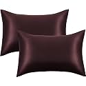 JUPON Silk Pillow Cover Pack of 2 - Brown Silk Pillow Cases for Hair and Skin 16X26 inches, Mulberry Silk with Envelope Closure