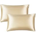 JUPON Standard Silk Pillow Envelope Closure Cover Set of 2 Silk Pillow Cases for Hair and Skin 20x30 inches, Beige
