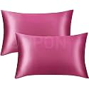 JUPON Standard Silk Pillow Envelope Closure Cover Set of 2 Silk Pillow Cases for Hair and Skin 18x28 inches, Pink