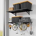 Jusgym 2 Pack Garage Shelving Wall Mounted with 8 Hooks, 2x4ft, 500lbs