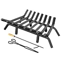 Jusgym Fireplace Grate 24 Inch with 8 Support Legs and Fire Tongs & Poker