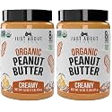 Just About Foods Organic & Keto Peanut Butter Creamy 1 lb Gluten-Free, No Sugar Added, No Palm Oil, Unsweetened Peanut Spread, USDA Organic & Non-GMO (Pack of 2)