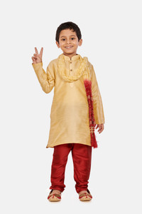 just creation boys festive  party kurta pyjama  dupatta set gold pack of 1