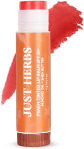 just herbs tinted lip balm spf 20 for dry and chapped lips for women and men - peach
