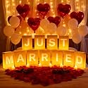 Just Married Light Up Letters, Include Light up Letters, with Tea Lights Candles, Latex Balloons, Aluminum Balloons and Rose Petals, Luminary Paper Bags for Just Married Banner and Decorations
