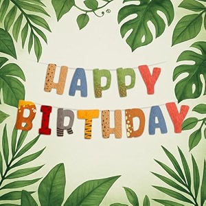 just party jungle theme happy birthday banner  animal theme birthday banner for boys amp girls  birthday decoration bunting banner cardstock