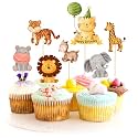 Just Party Jungle Theme Happy Birthday Cake Topper &amp; Birthday Props for Kids | Animal Cake Toppers for Cake Decoration &amp; Photo Props / Muffin Toppers | Set of 6 Props + 1 Topper