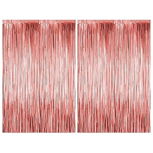 just party pack of 2 fringe curtains super shiny 3 x 6 feet each for boy girlmother fatherhusband wifebrother sisterkidsfriend birthday party decoration kit rose gold