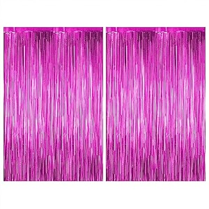 just party pack of 2 fringe curtains super shiny 3 x 6 feet each for boy girlmother fatherhusband wifebrother sisterkidsfriend birthday party decoration kit pink