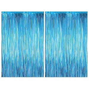 just party pack of 2 fringe curtains super shiny 3 x 6 feet each for boy girlmother fatherhusband wifebrother sisterkidsfriend birthday party decoration kit light blue