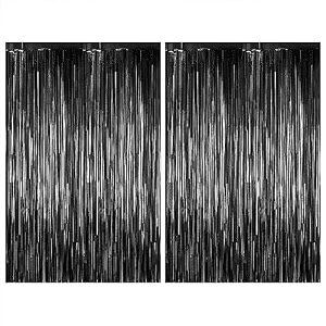 just party pack of 2 fringe curtains super shiny 3 x 6 feet each for boy girlmother fatherhusband wifebrother sisterkidsfriend birthday party decoration kit black