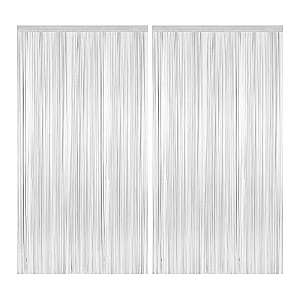 just party pack of 2 fringe curtains super shiny 3 x 6 feet each for boy girlmother fatherhusband wifebrother sisterkidsfriend birthday party decoration kit white