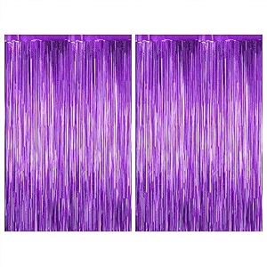 just party pack of 2 fringe curtains super shiny 3 x 6 feet each for boy girlmother fatherhusband wifebrother sisterkidsfriend birthday party decoration kit purple