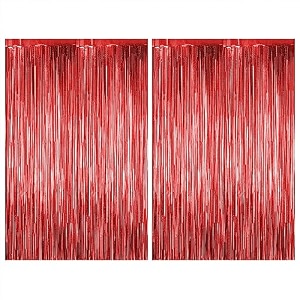 just party pack of 2 fringe curtains super shiny 3 x 6 feet each for boy girlmother fatherhusband wifebrother sisterkidsfriend birthday party decoration kit red