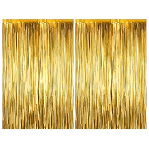 just party pack of 2 fringe curtains super shiny 3 x 6 feet each for boy girlmother fatherhusband wifebrother sisterkidsfriend birthday party decoration kit gold