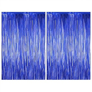 just party pack of 2 fringe curtains super shiny 3 x 6 feet each for boy girlmother fatherhusband wifebrother sisterkidsfriend birthday party decoration kit blue